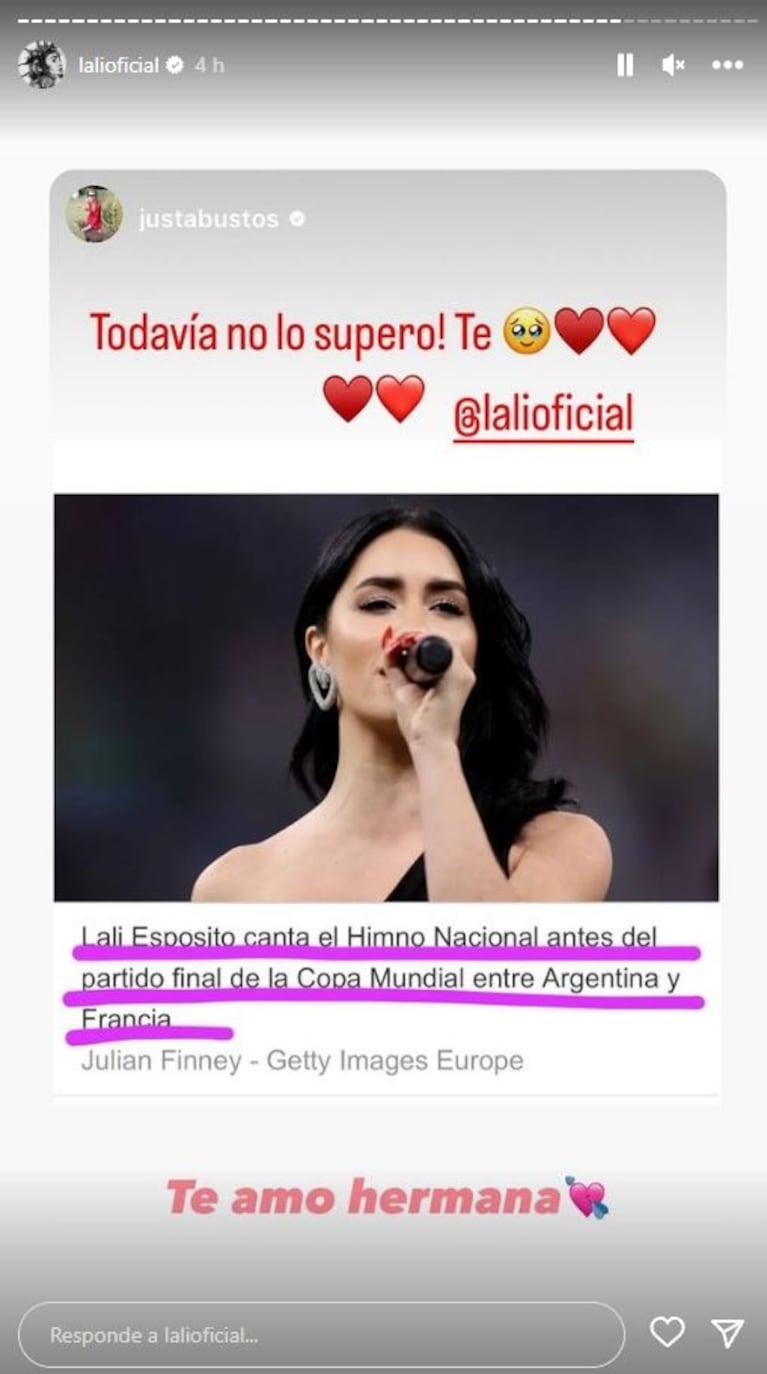 De Cazzu y Nicki Nicole a Miguel Angel Silvestre y Tinelli: los famosos felicitaron a Lali por su versión del Himno