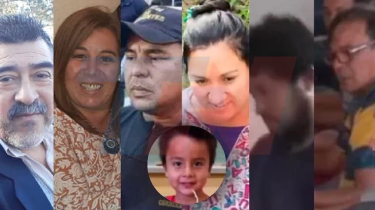 De izquierda a derecha, estos son seis de los siete detenidos por la desaparición de Loan: Carlos Pérez, Victoria Caivalla, Walter Maciel, Mónica del Carmen Millapi, Antonio Benítez y  Daniel “Fierrito” Ramíez . (Foto: TN)