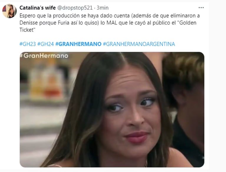 Denisse volvió a quedar eliminada de Gran Hermano y estallaron los picantes memes