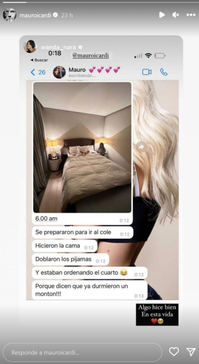 Desde Estambul, Mauro Icardi le contó a Wanda Nara cómo se están portando sus hijas y ella reaccionó orgullosa