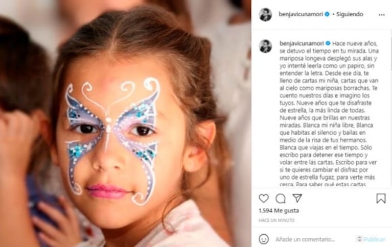 Desgarrador mensaje de Benjamín Vicuña a su hija Blanca, a 9 años de su muerte: "Desde ese día, te lleno de cartas mi niña, cartas que van al cielo"