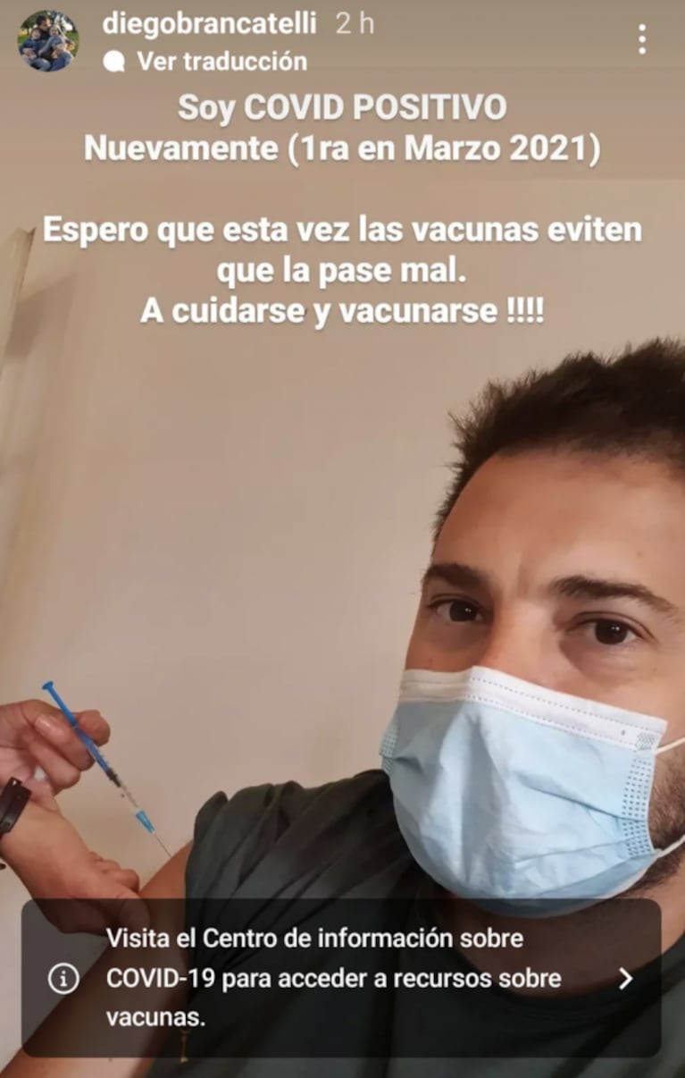 Diego Brancatelli contrajo coronavirus por segunda vez: "Espero que las vacunas eviten que la pase mal"