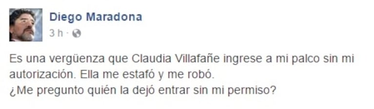 Diego Maradona se enojó con Claudia Villafañe al verla en su palco de la Bombonera: "Es una vergüenza que ingrese sin mi autorización"