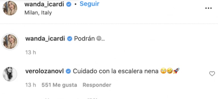 Divertido comentario de Vero Lozano a Wanda Nara al ver su llamativa producción de fotos: "Cuidado con la escalera"