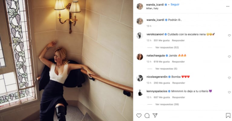 Divertido comentario de Vero Lozano a Wanda Nara al ver su llamativa producción de fotos: "Cuidado con la escalera"