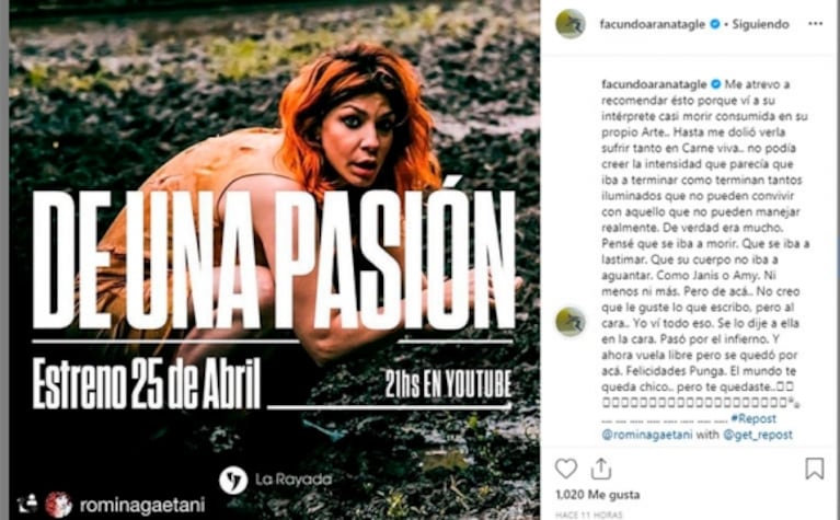 Dramático mensaje de Facundo Arana sobre Romina Gaetani: "Pensé que se iba a morir"