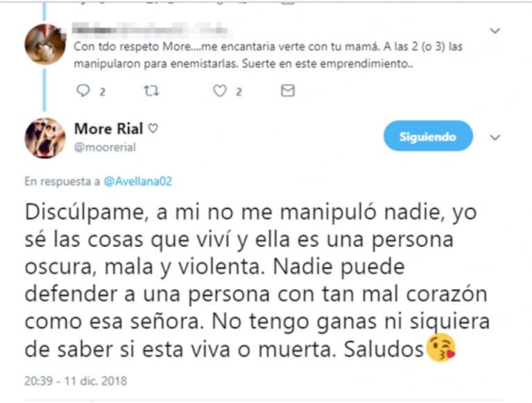 Durísimo tweet de Morena Rial contra Silvia D'Auro: "No tengo ganas de saber si está viva o muerta"