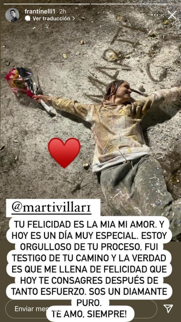 El apasionado mensaje de Francisco Tinelli a su novia por haberse recibido: "Tu felicidad es la mía"