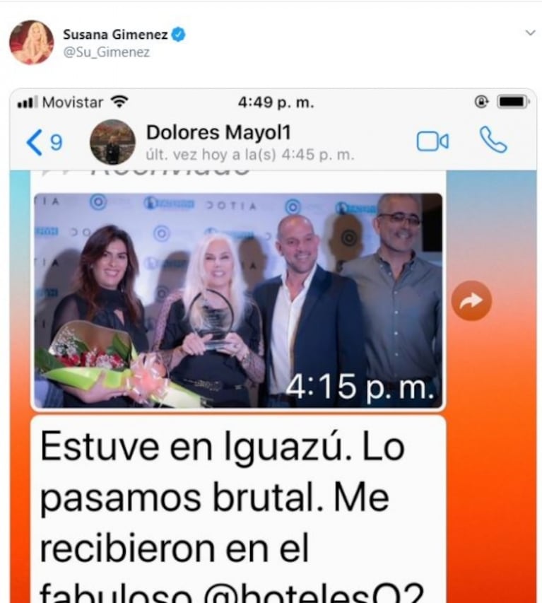 El blooper de Susana Giménez en Twitter por su viaje a las Cataratas