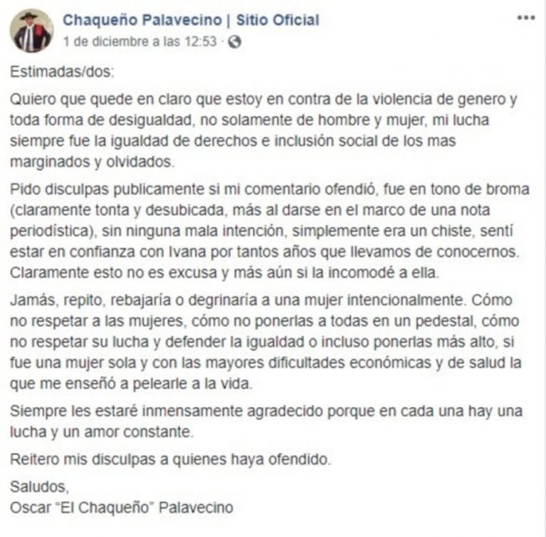 El Chaqueño Palavecino y su desubicado comentario a una periodista: "No hay cama que no hayas recorrido"