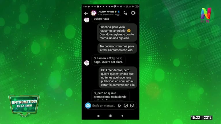 El chat de Julieta Poggio contra Coti Romero.