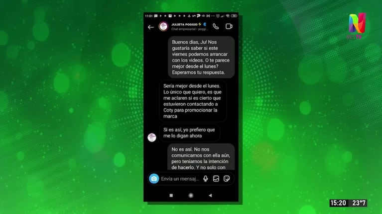 El chat de Julieta Poggio contra Coti Romero.