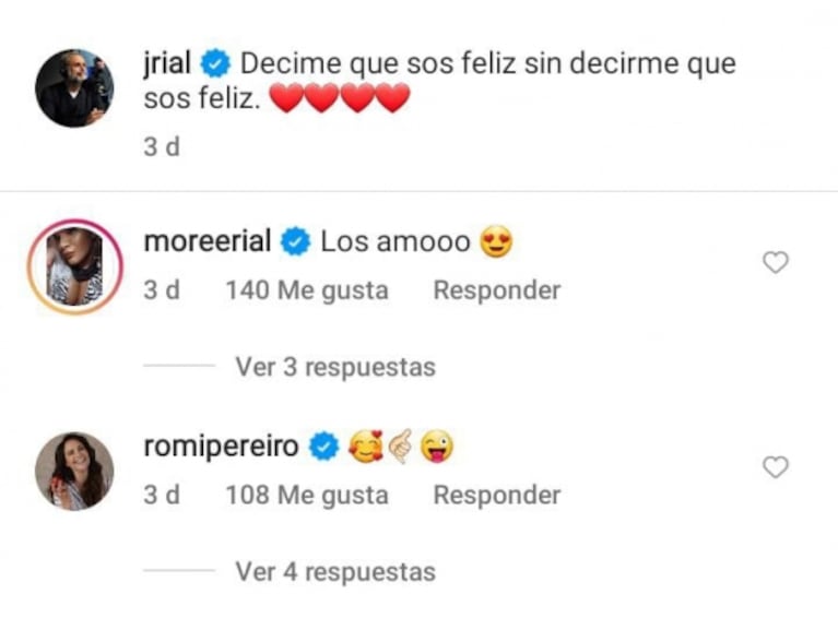 El comentario de Romina Pereiro en un posteo de Jorge Rial en medio de las versión de crisis: puso un emoji con corazones