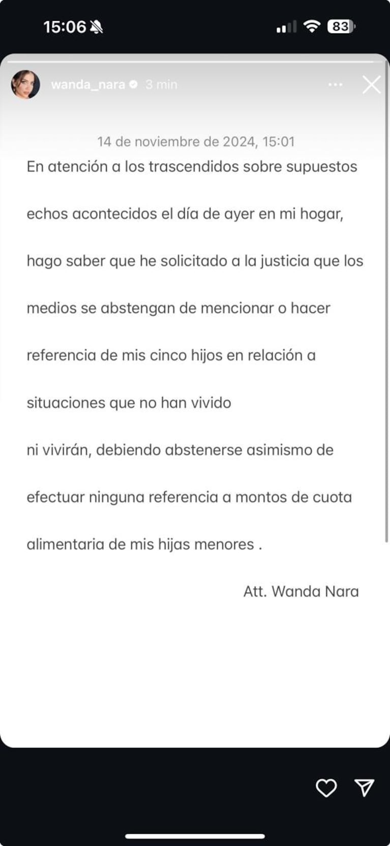 El comunicado de Wanda Nara.