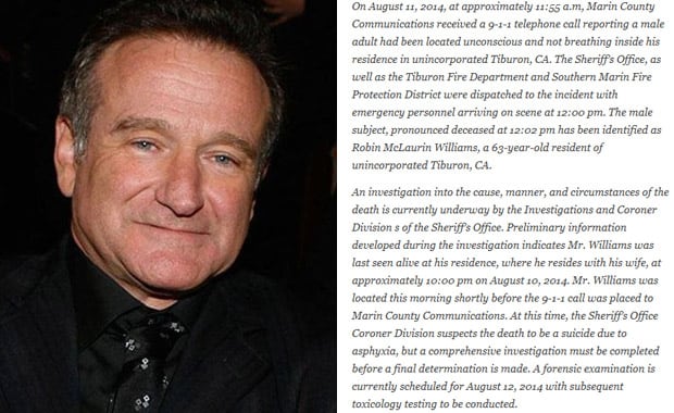 El comunicado policial sobre la muerte de Robin Williams. (Fotos: Web)