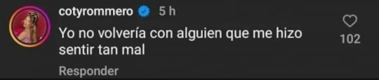 El Conejo le respondió a Coti Romero tras afirmar que no se reconciliaría con "alguien que la hizo sentir tan mal"