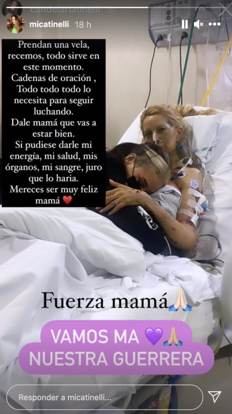 El conmovedor mensaje de Mica Tinelli a su mamá por su delicado estado de salud: "Sos nuestra guerrera"