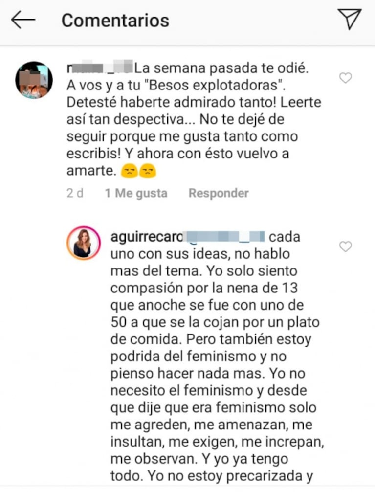 El controversial mensaje de Carolina Aguirre tras cruzar públicamente a Jimena Barón: "Yo no necesito el feminismo"