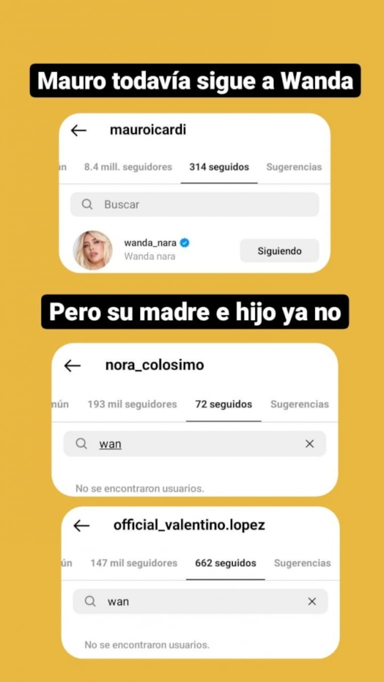 El contundente apoyo de la madre de Wanda Nara y Valentino López a Mauro Icardi: la dejaron de seguir en redes