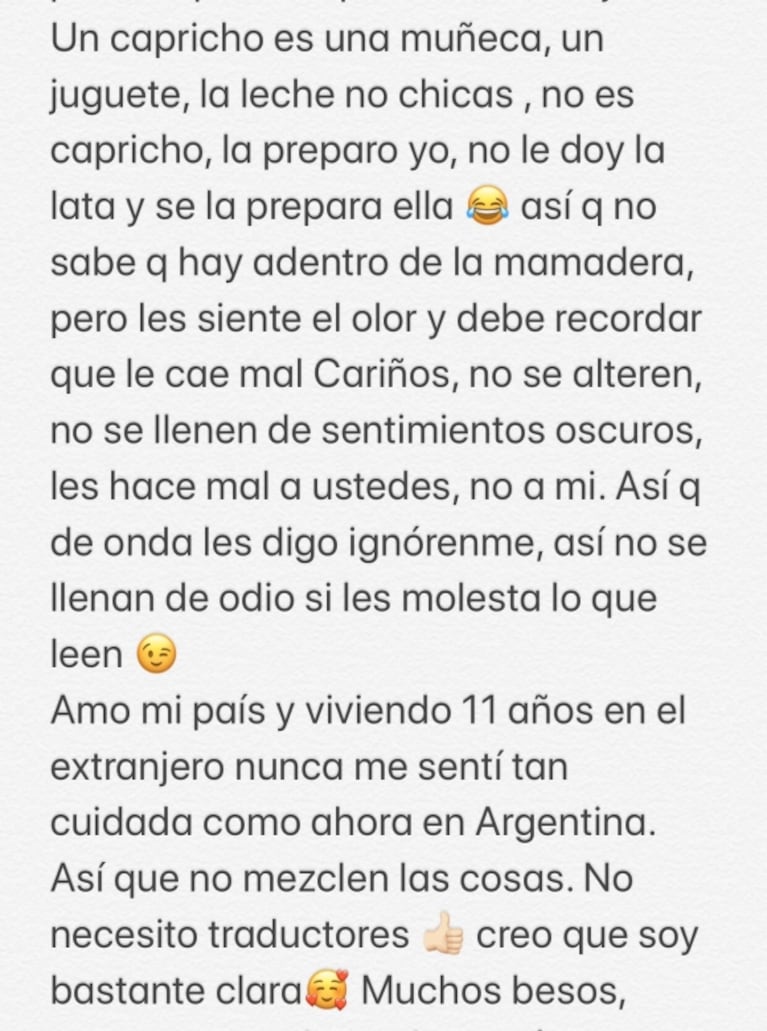 El descargo de Eliana Guercio tras la polémica por las leches de su hija: "No es un capricho; ignórenme, así no se llenan de odio"