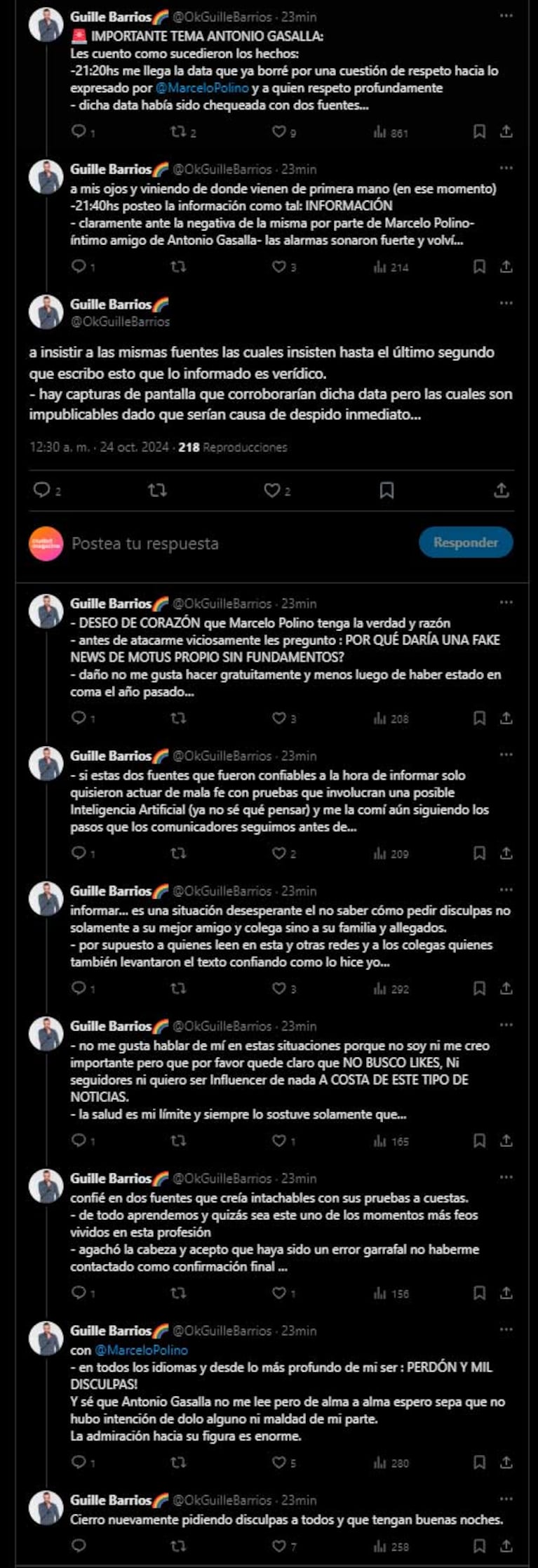 El descargo de Guille Barrios tras la desmentida de Polino sobre la salud de Antonio Gasalla (Foto: Twitter / X)