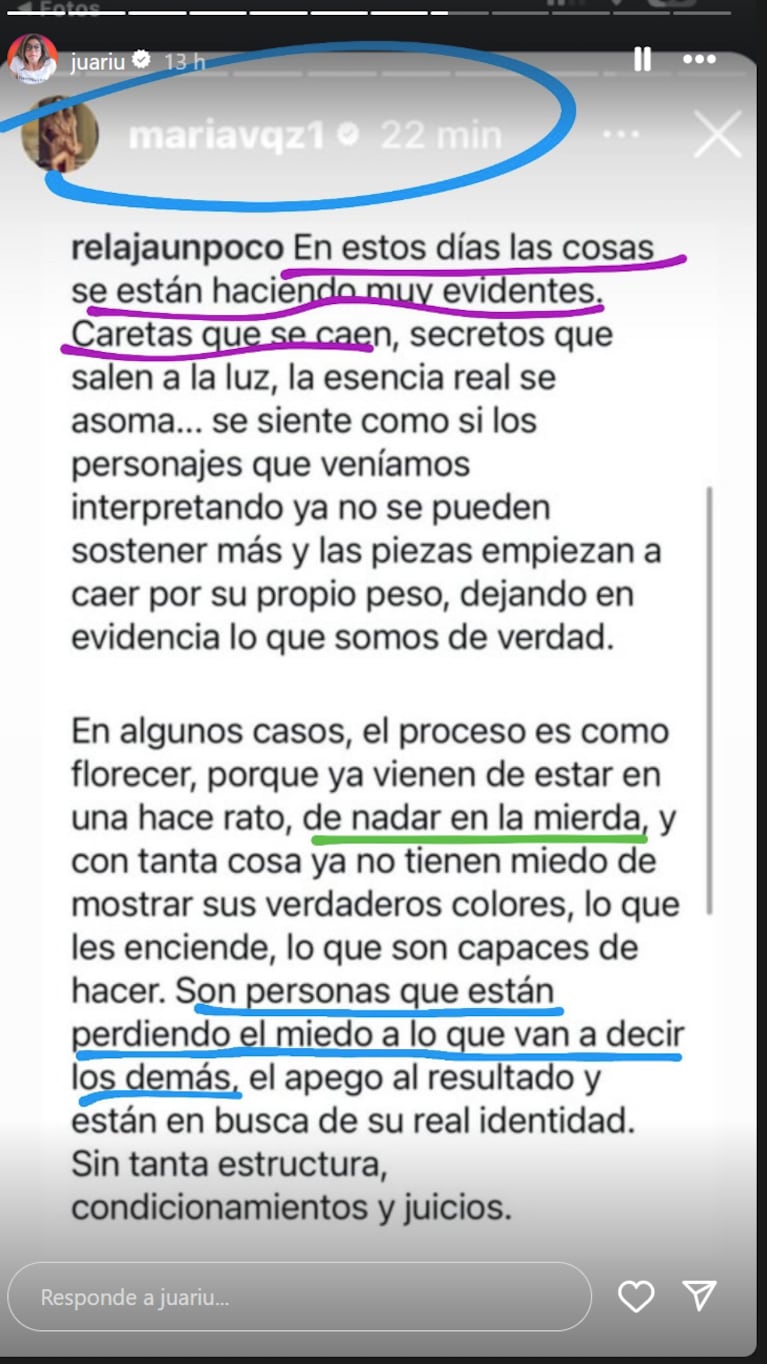 El descargo de María que llamó la atención.