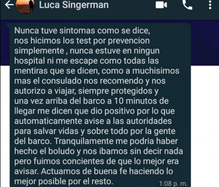 El descargo del joven que viajó con coronavirus en Buquebus: "Me podría haber hecho el boludo, pero avisé"