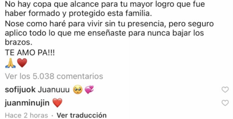 El desgarrador mensaje de Juan Martín del Potro sobre la muerte de su papá y la tierna reacción de Jujuy Jiménez: "No sé cómo haré para vivir sin vos"