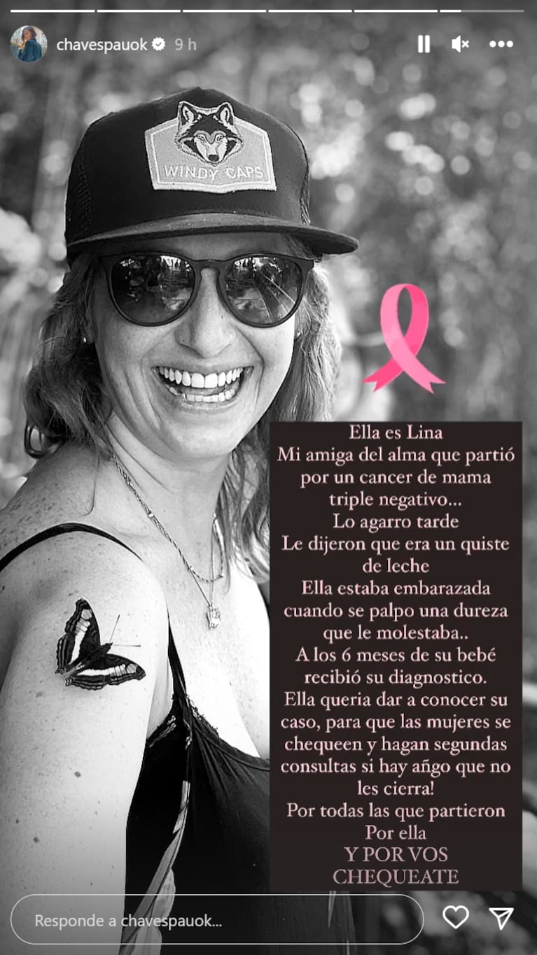 El desgarrador posteo de Paula Chaves dedicado a su amiga Lina: “Ella partió por un cáncer de mama”