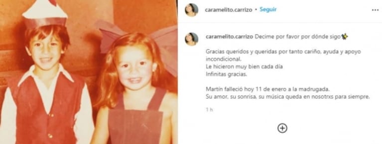 El dolor de Cecilia Caramelito Carrizo por la muerte de su hermano Martín: "Su amor y su música quedan en nosotros"