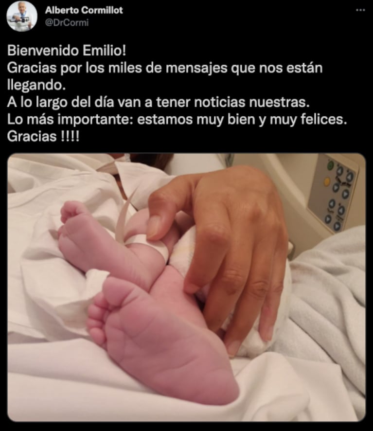 El emotivo mensaje de Alberto Cormillot tras el nacimiento de su hijo Emilio: "Estamos bien y muy felices"