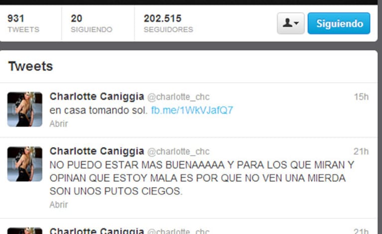 El enojo de Charlotte con sus detractores en Twitter (Foto: Captura). 