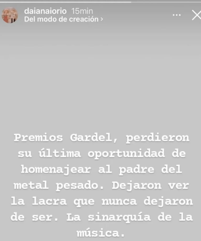 El enojo de la hija de Ricardo Iorio con los Premios Gardel por no rendirle homenaje a su papá