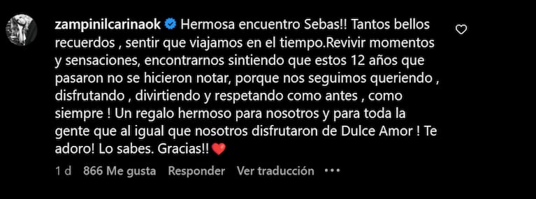 El fogoso reencuentro de Carina Zampini y Sebastián Estevanez a 12 años del estreno de Dulce Amor