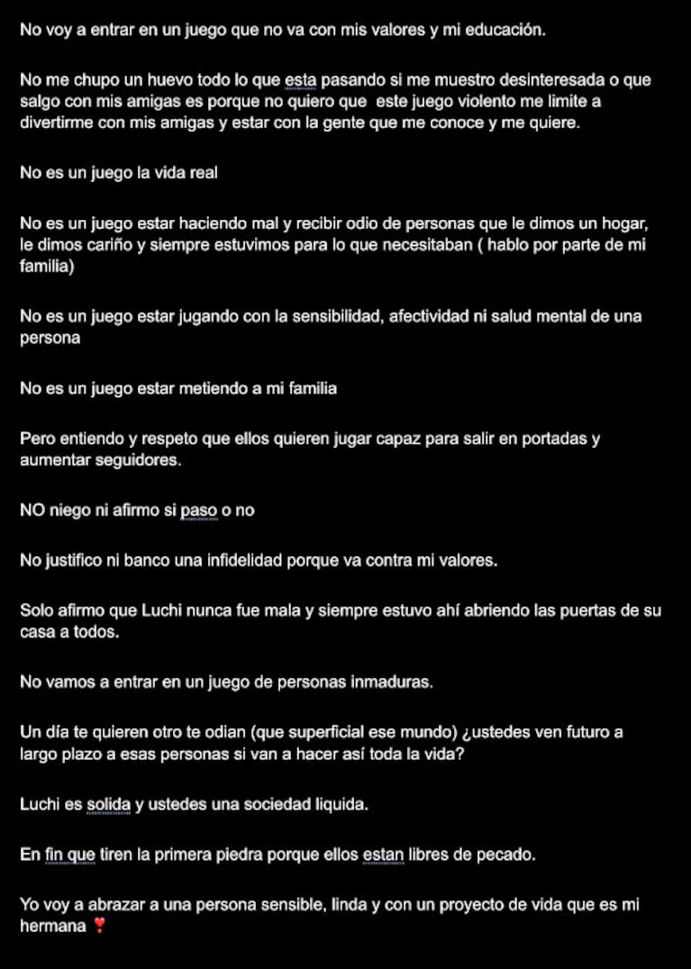 El fuerte descargo de la hermana de Lucía Maidana tras la separación de Nicolás Grosman y Florencia Regidor