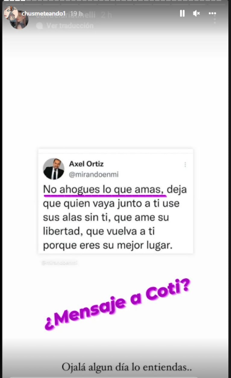 El fuerte posteo de Cande Tinelli que despertó rumores de separación de Coti: "No ahogues lo que amas"