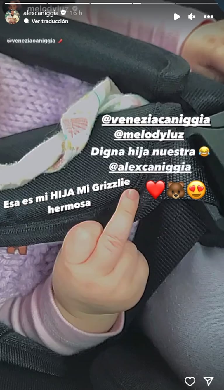 El gesto de Venezia, la beba de Alex Caniggia y Melody Luz, que dio que hablar en redes: “Digna hija nuestra”