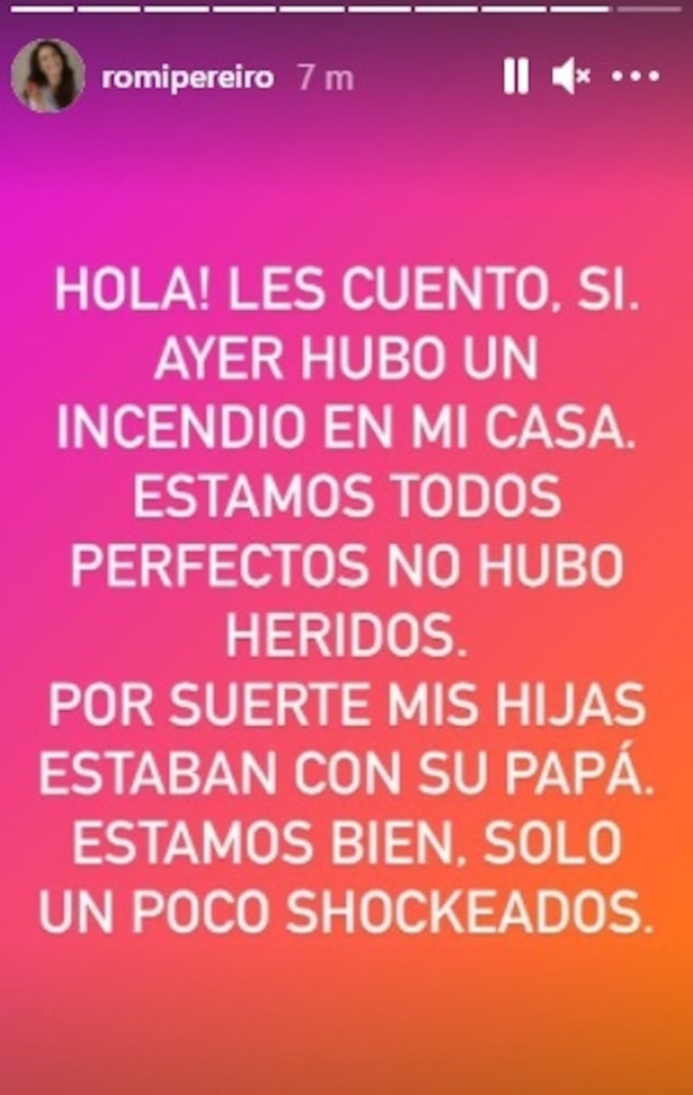 El gran susto de Romina Pereiro por el incendio en su casa: "Por suerte, mis hijas estaban con su papá"