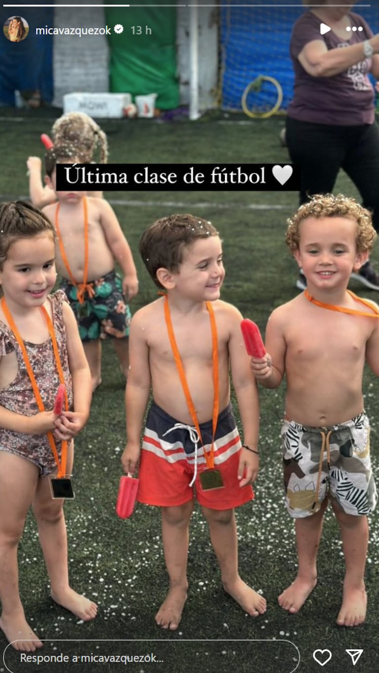 El hijo de Mica en su última clase de fútbol.