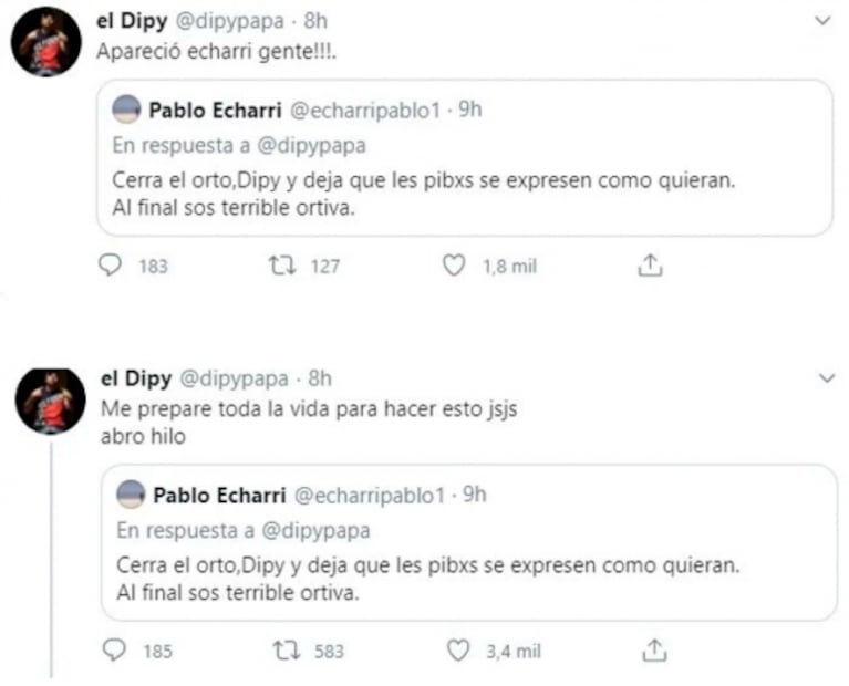 El inesperado cruce sin filtro de Pablo Echarri con El Dipy: "Al final sos terrible ortiva"