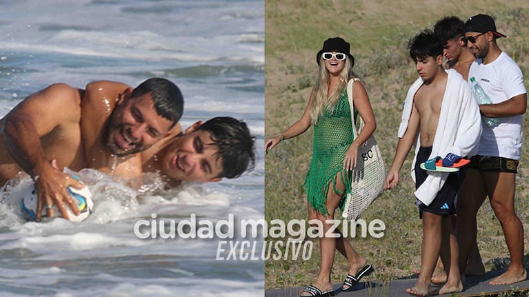 El kun Agüero con su hijo, Benjamín, y Sofía Calzetti en Punta del Este (Fotos: GM Press). 