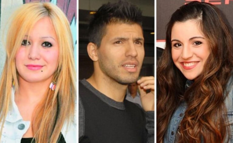 El Kun Agüero y sus dos mujeres: su actual pareja, La Princesita Karina; y la ex, Gianinna Maradona. (Fotos: Web)