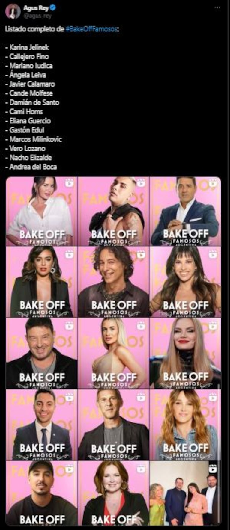 El listado de participantes de Bake Off que se filtró (Foto: Twiter / X)