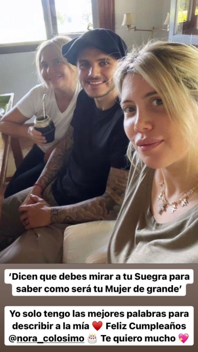 El llamativo saludo de  Icardi a la madre de Wanda: "Dicen que debes mirar a tu suegra para saber cómo será tu mujer de grande"