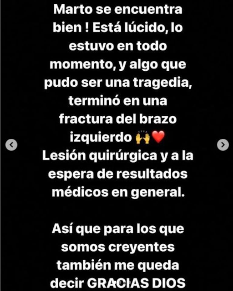 El marido de Virginia Gallardo sufrió un grave accidente automovilístico: "Pudo ser una tragedia; gracias a Dios, Marto se encuentra bien"