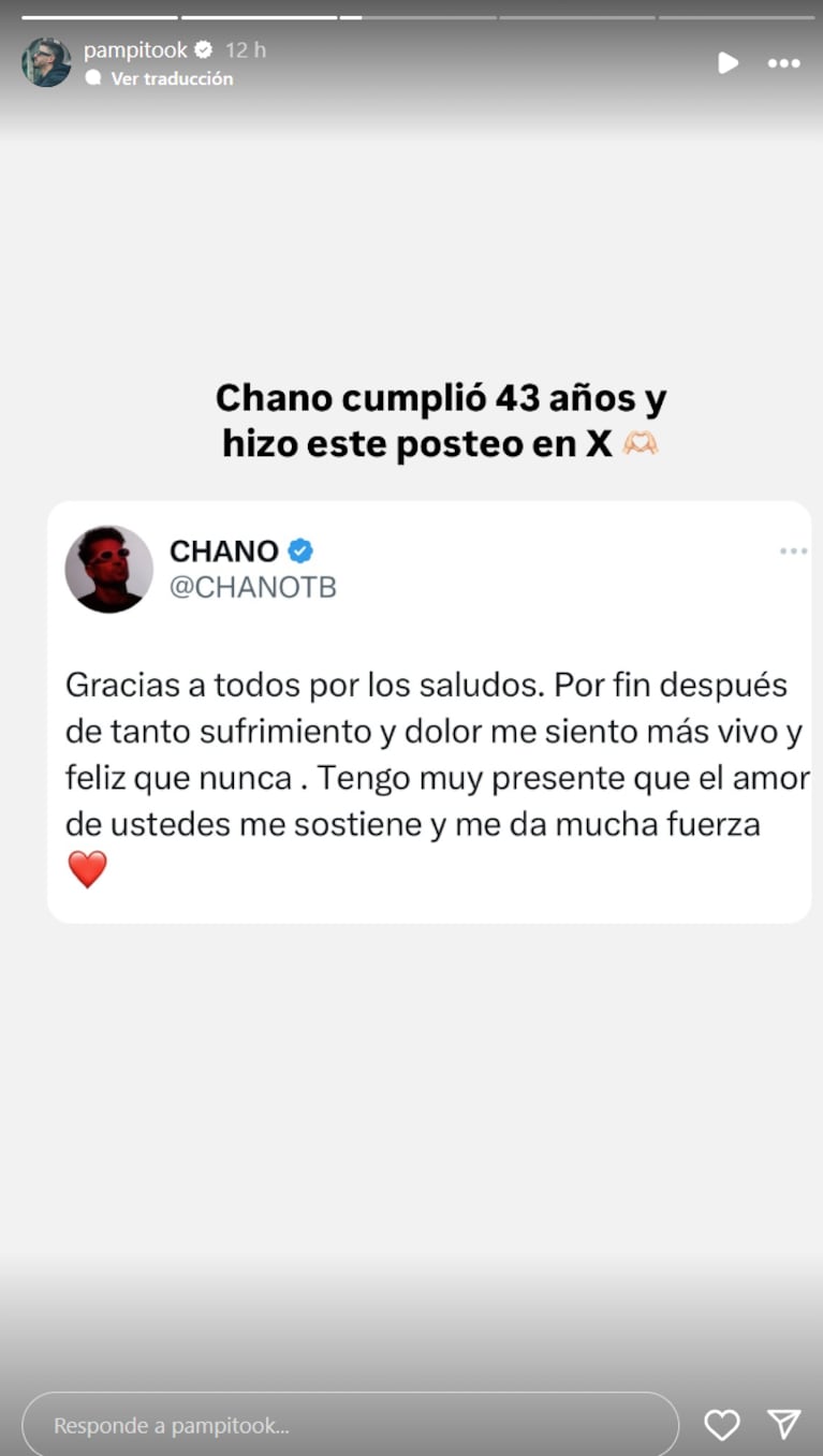 El mensaje de Chano por sus 43 años.