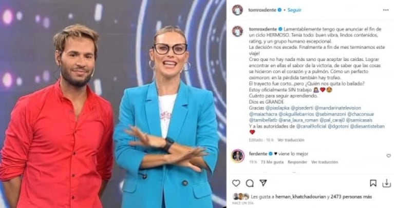 El mensaje de Fer Dente a su hermano Tomás por el levantamiento de su programa