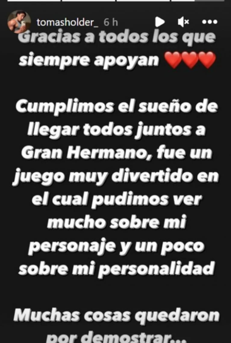 El mensaje de Tomás Holder tras haber sido eliminado de Gran Hermano 2022: "Quedaron muchas cosas por demostar"