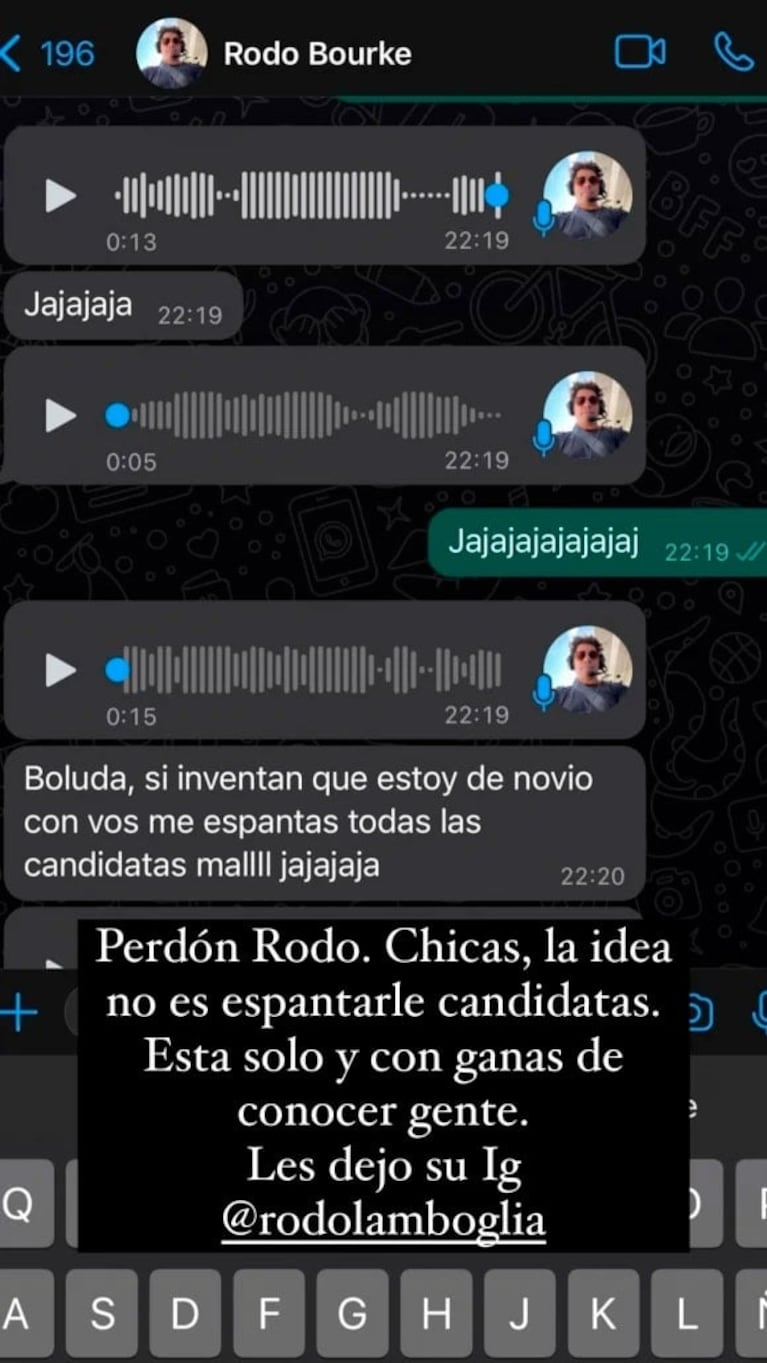 El mensaje de WhatsApp de Rodo Lamboglia a China Suárez tras la versión de romance: "Me espantás a las candidatas"