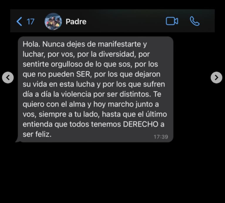 El mensaje del papá de Lizardo en el Día del Orgullo.